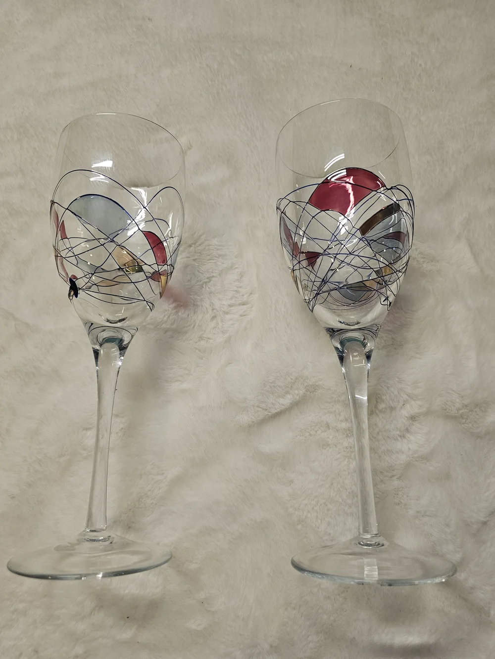 L1U2 Luminescence Crystal Hand-Painted Swirl Stem Wine Glasses  Set of 2